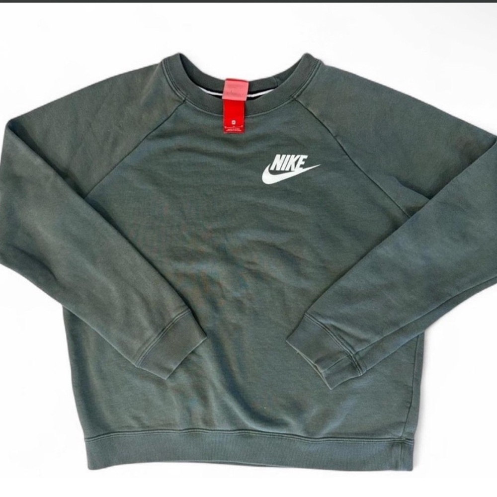 Nike Women's Crewneck Sweatshirt in Olive Green with White Logo